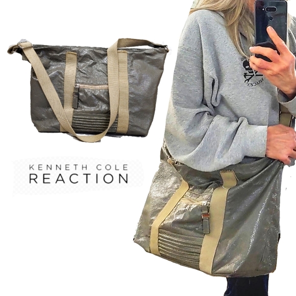 Kenneth Cole Reaction Handbags - KENNETH COLE REACTION GENUINE LEATHR & CANVAS TOTE